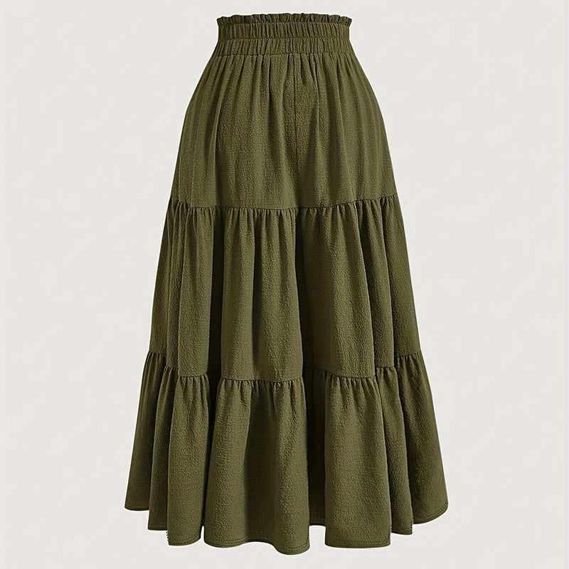 Women's Solid Color High-Waist. Knot Detail Flowy Pleated Midi Skirt - Elegant A-Line Skirt For Spring Summer