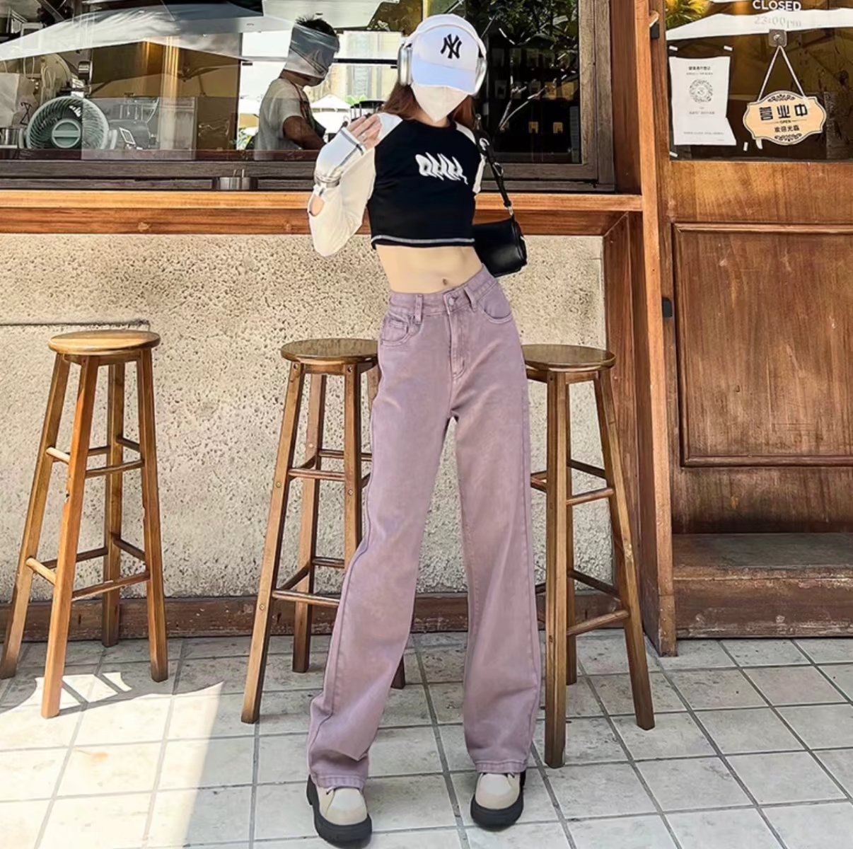 "Women's High Waist Slimming Purple Jeans"