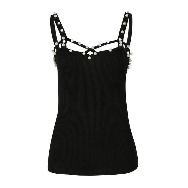 Stylish V-Neck Beaded Cami Top in Solid Color