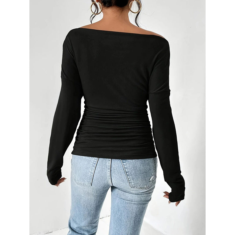 Women's Off The Shoulder Long Sleeve Tops. Going Out Casual Trendy Ruched Slim Fitted blouses