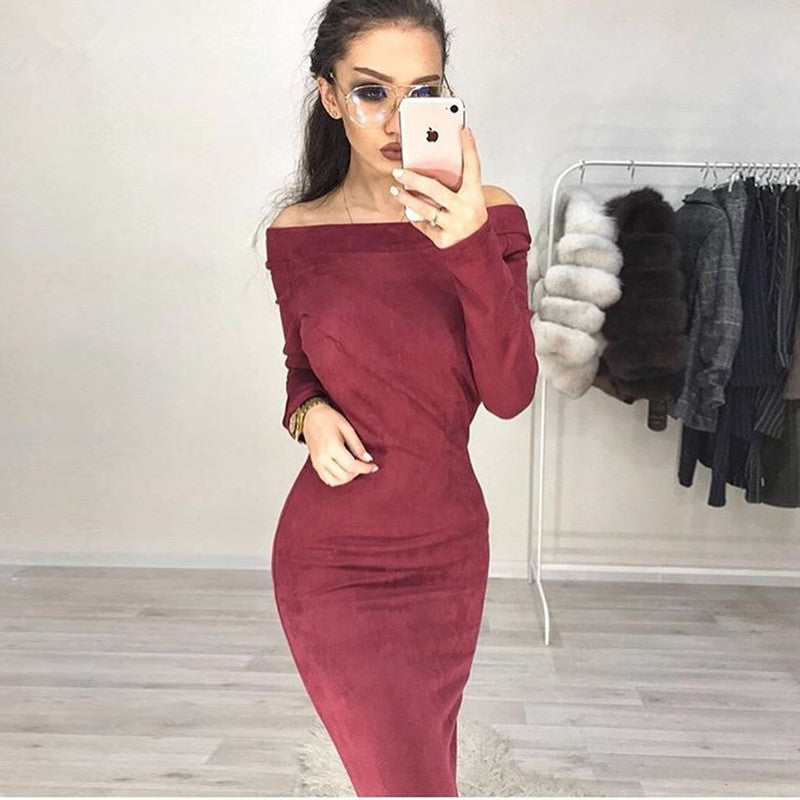 Solid Color Long Sleeve Bodycon Dress