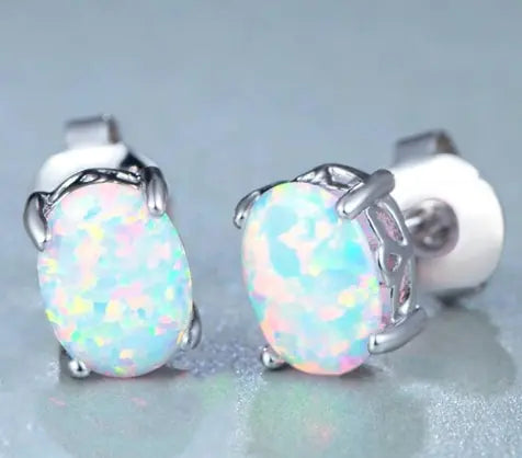 UNIENO Opal Stud Earrings 6x8mm for Women