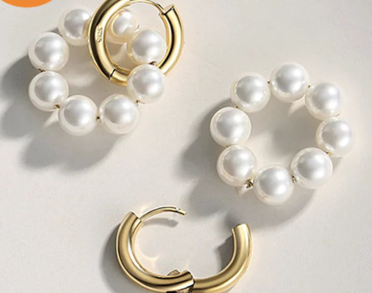 Asymmetric Metal Circle Pearl Earrings for Women