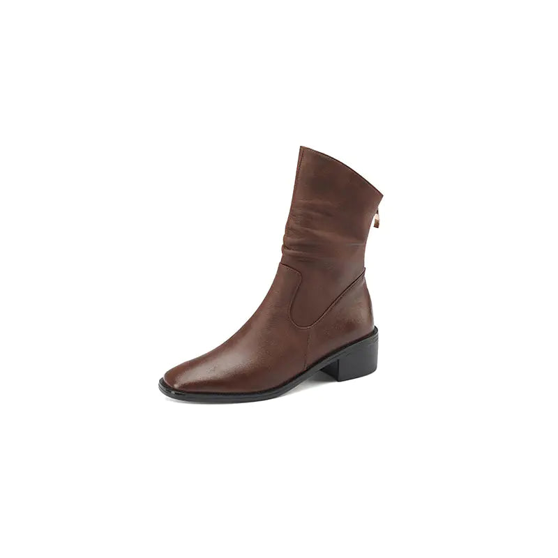 Vintage Leather Ankle Boots with Chunky Heels