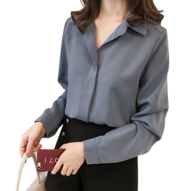 Casual Long Sleeve Chiffon Blouse for Office Wear