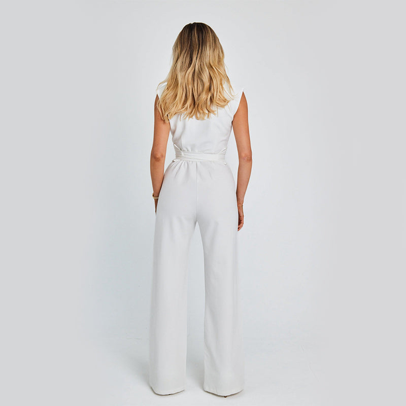 Fashion Elegant Long Sleeveless Jumpsuit. Summer V-neck Casual Wide Leg Long Overalls For Women