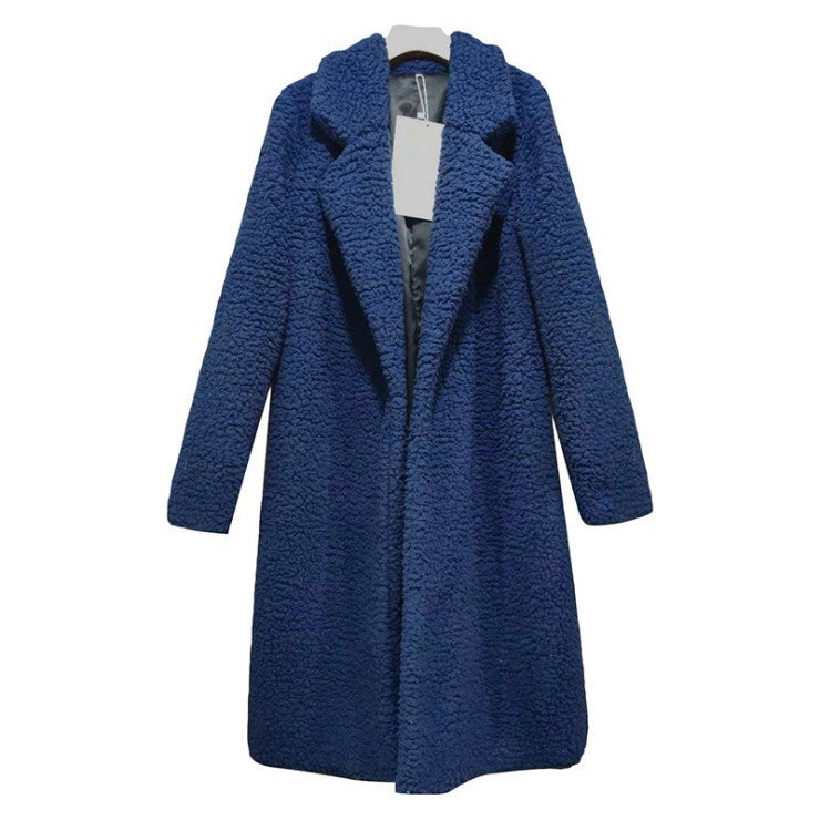 Women's Long Lamb Fleece Coat with Lapel Cardigan