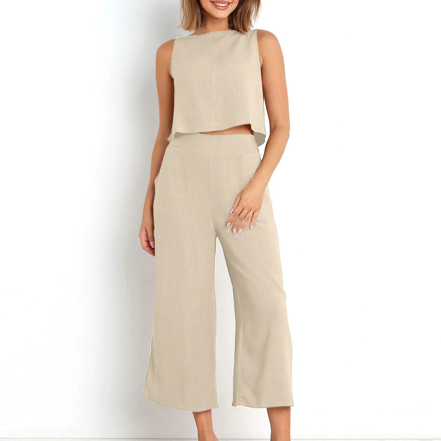 Women's Summer 2-Piece Sleeveless Crop Top & Pants Set