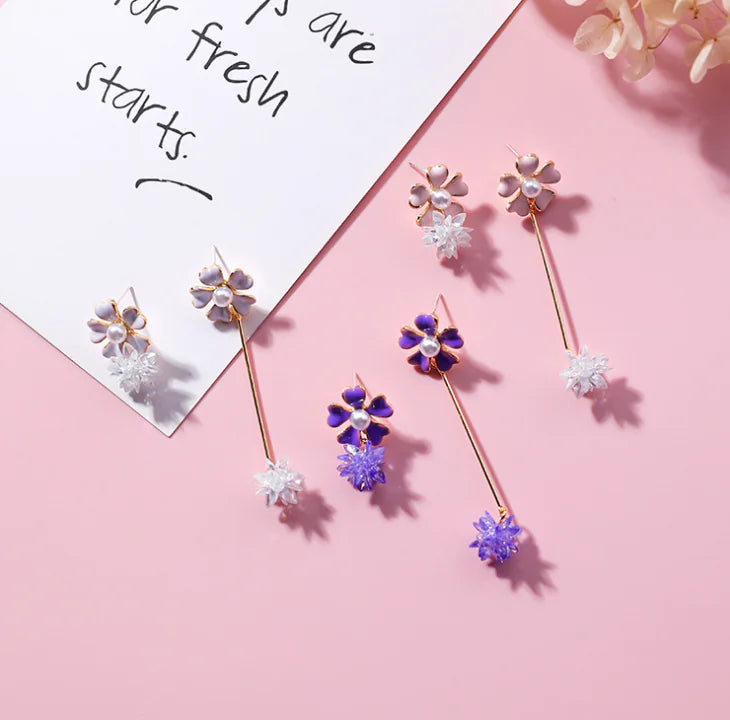 Sweet Flower Crystal Asymmetric Earrings for Women