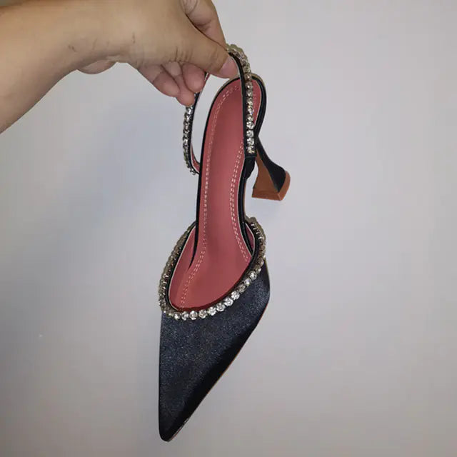 Luxury Crystal Chain Pointed Toe High Heels Sandals