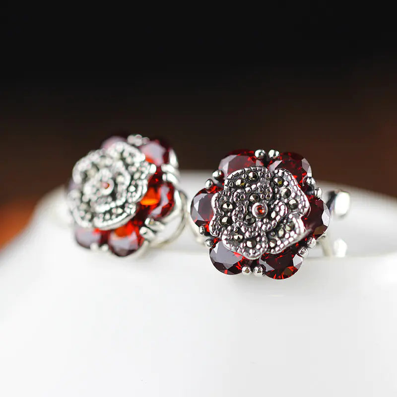 Stylish S925 Silver Garnet Earrings for Women