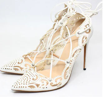 Lace-Up High Heels with Cutout Pattern Design