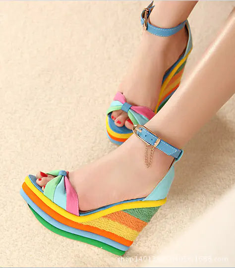 Summer Wedge Heels with Rainbow Design for Women