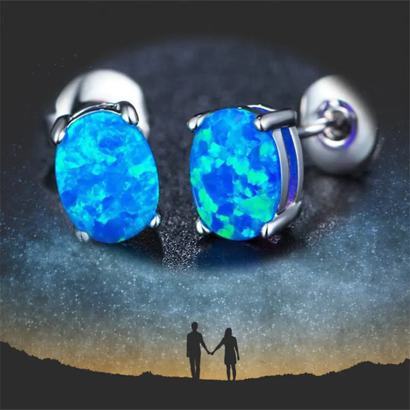 UNIENO Opal Stud Earrings 6x8mm for Women