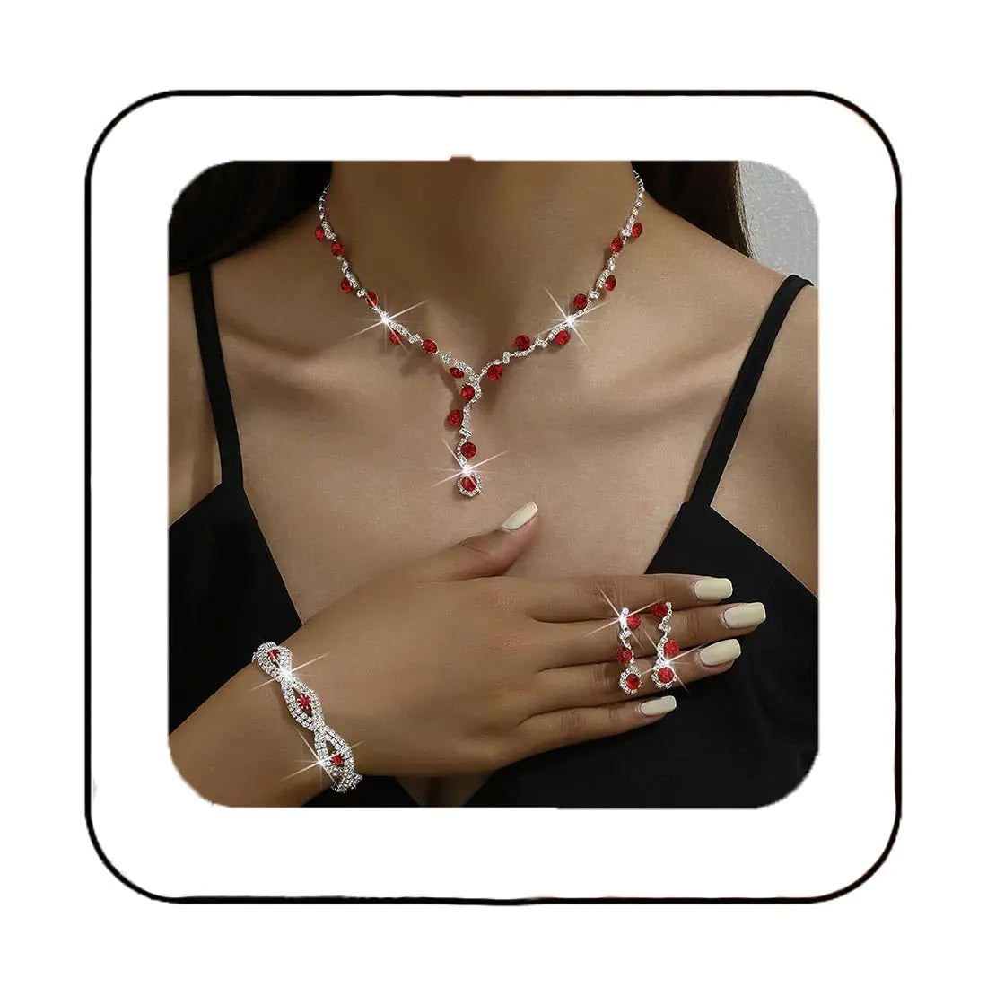 Crystal Bridal Necklace, Bracelet, Earrings Set. Silver Rhinestone Prom Chocker Necklace for Women and Brides