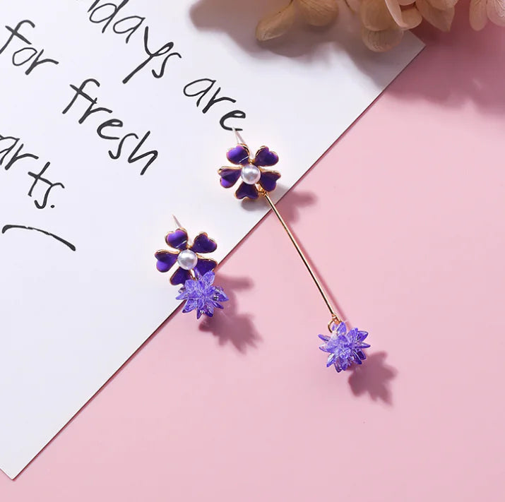 Sweet Flower Crystal Asymmetric Earrings for Women
