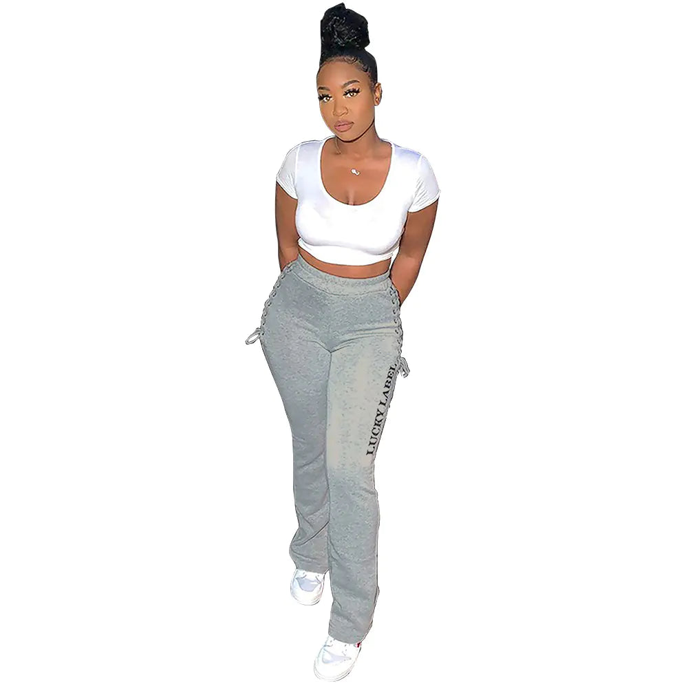 Solid Color Side Eyelet Casual Pants for Women
