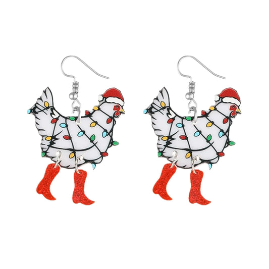 Cute Colorful Acrylic Christmas Rooster Chicken Earrings. Dangle Drop Holiday Decoration Christmas Jewelry Gifts