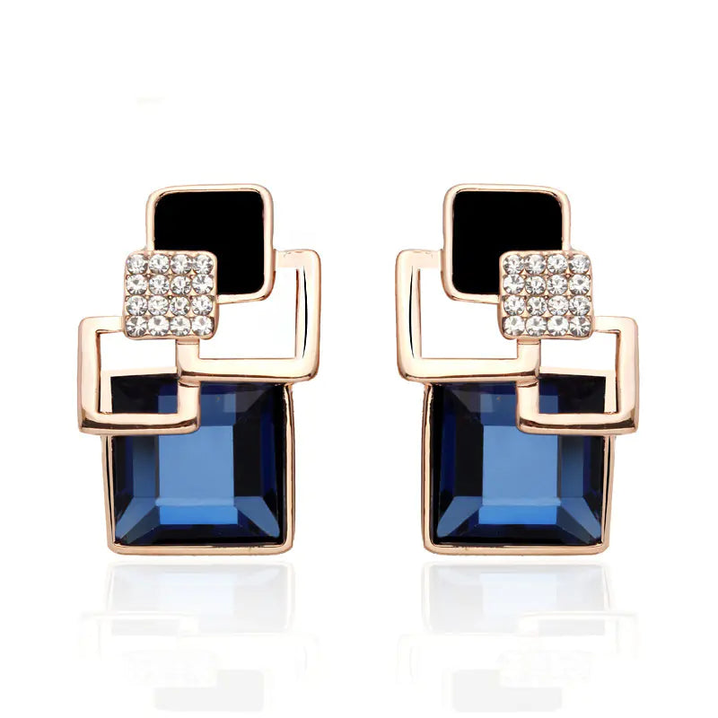 Korean Style Square Crystal Earrings for Women