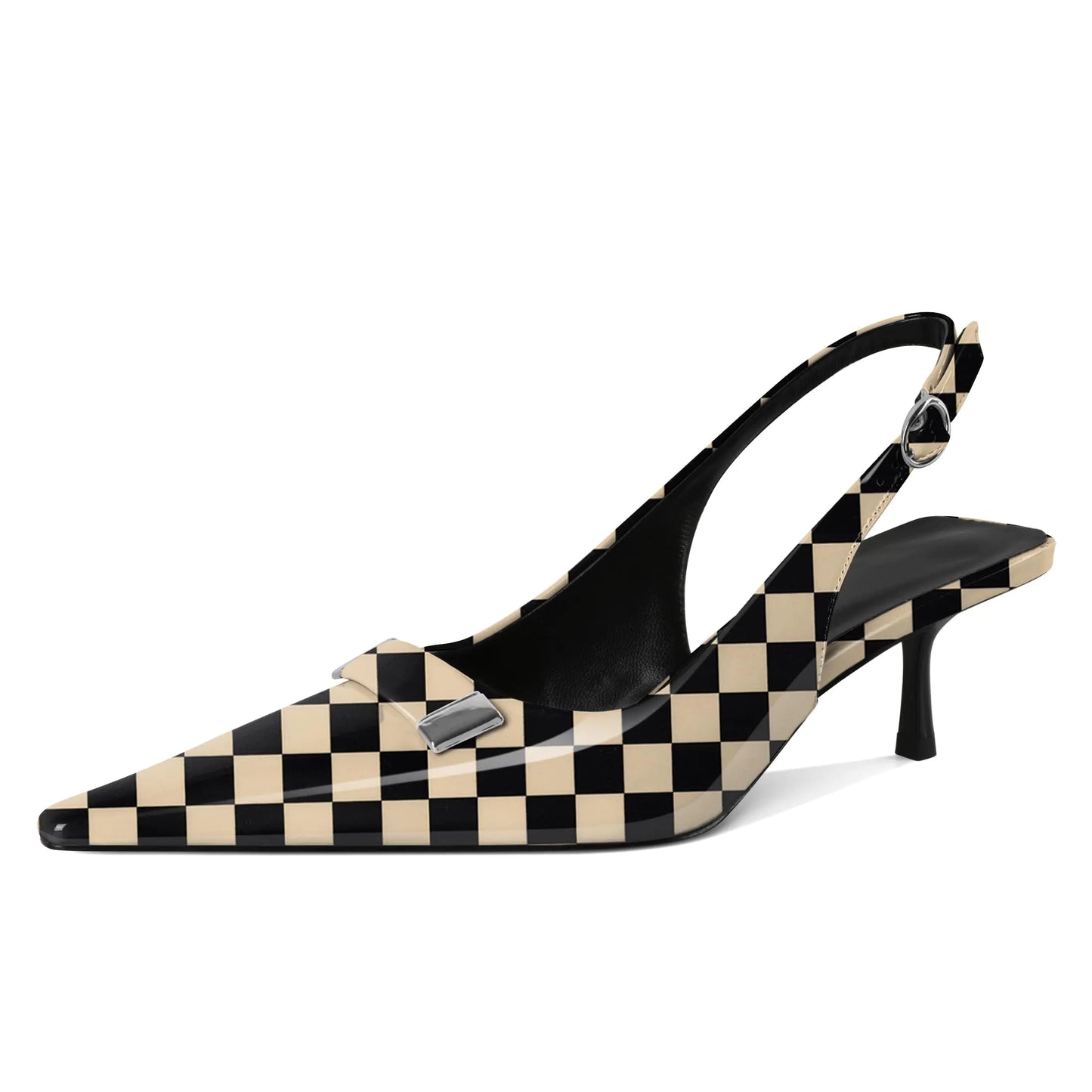 Low Heels for Womens. 2 Inch Sling Back Pointed Toe shoes, Kitten Pumps with Metal Buckle for Casual Work. US Size 12