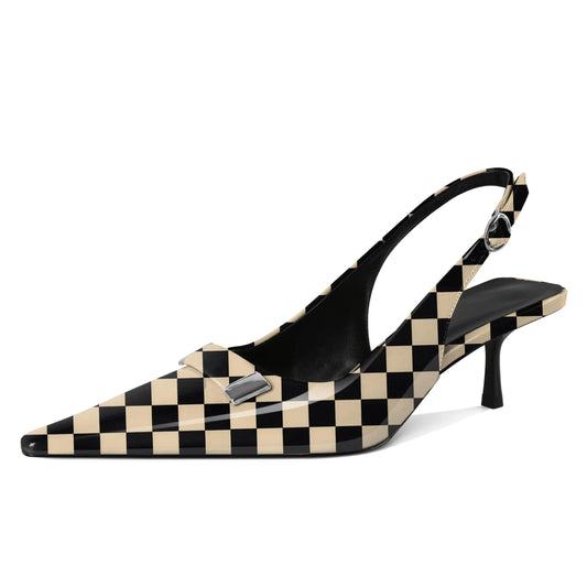 Low Heels for Womens. 2 Inch Sling Back Pointed Toe shoes, Kitten Pumps with Metal Buckle for Casual Work. US Size 12