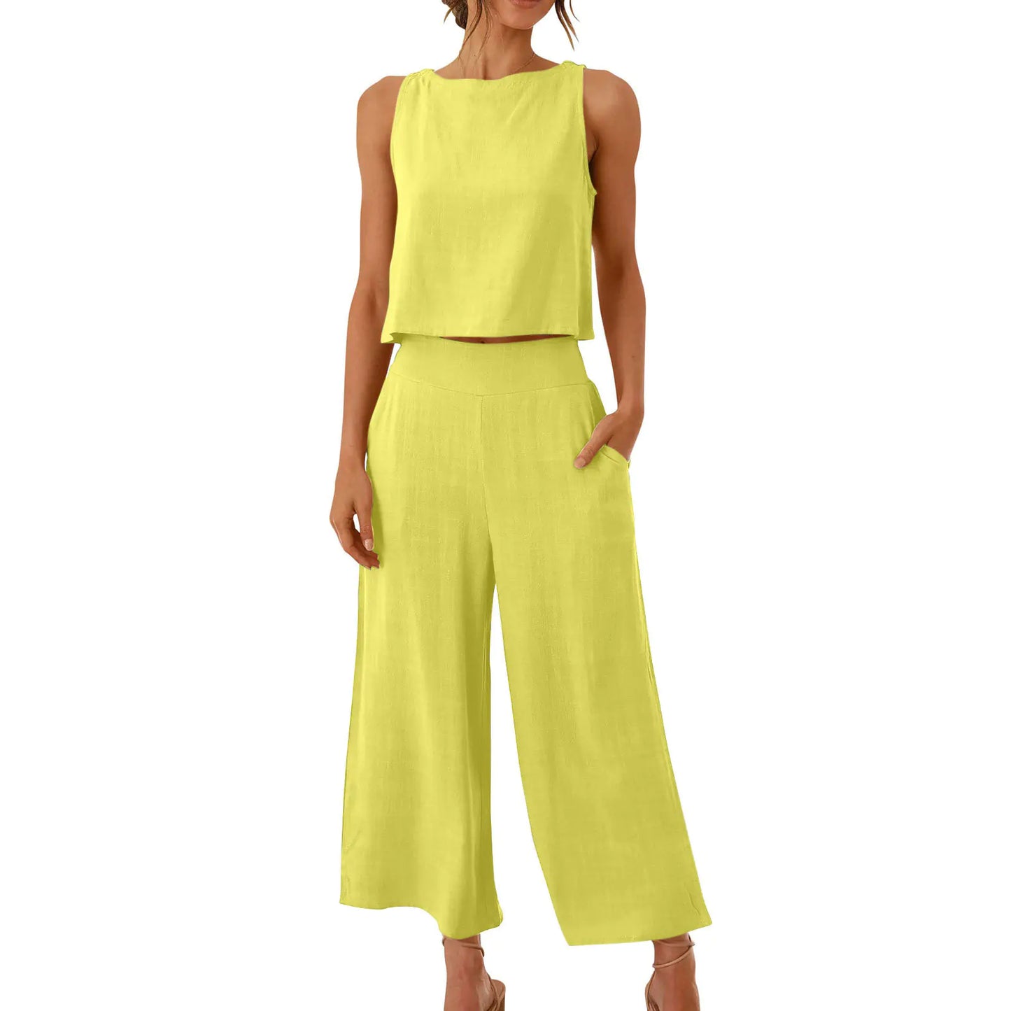 Women's Summer 2-Piece Sleeveless Crop Top & Pants Set