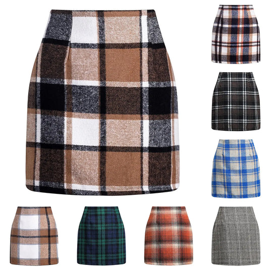 Plaid Skirts for Women. Fall High Waisted Wool Christmas Skort - Y2k Sexy Tight Bodycon Mini Pencil Tummy Control Skirt