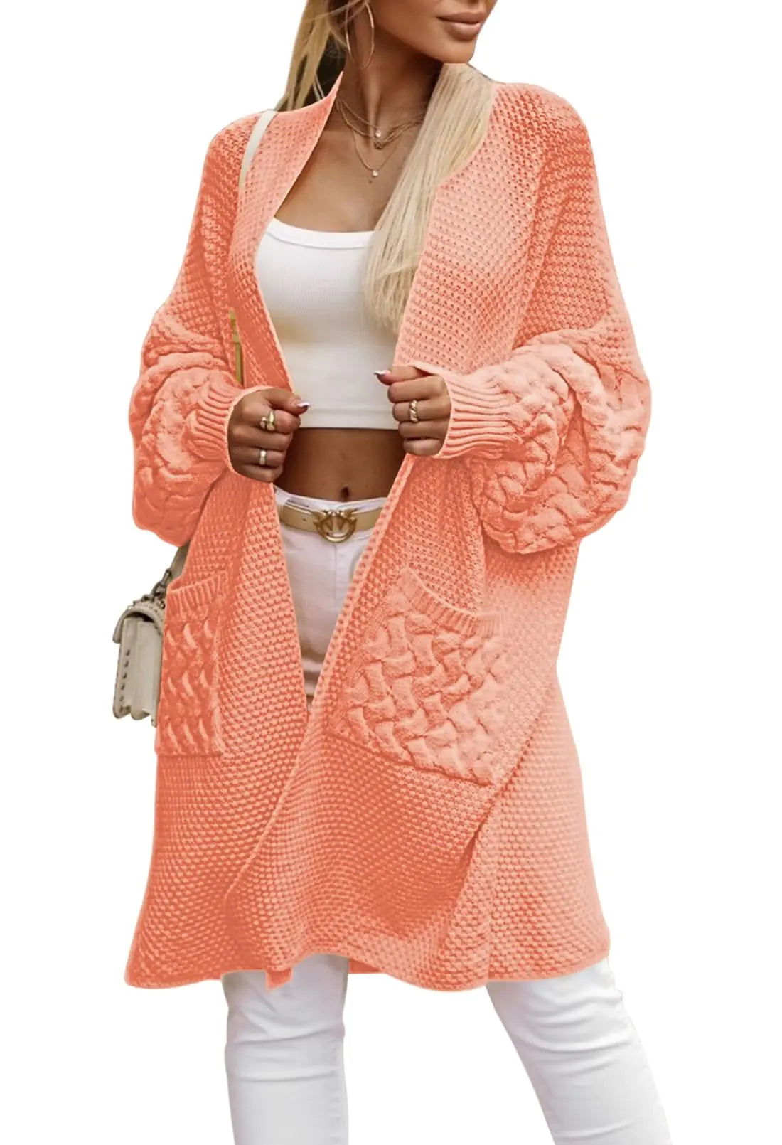 Vacation Casual Loose Fit Sweater.  Long Sleeve Drop Shoulder Knitted Outerwear Jacket