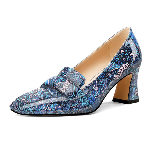 Womens Chunky Block Mid Heels. Square Toe Slip-on Office pumps, Patent Leather Loafers Shoes, 2.8 Inches
