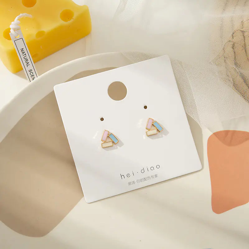 Korean Candy Color Geometric Stud Earrings for Women