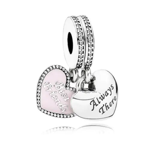 Cute Pink Heart Charm Bracelet and Necklace Set