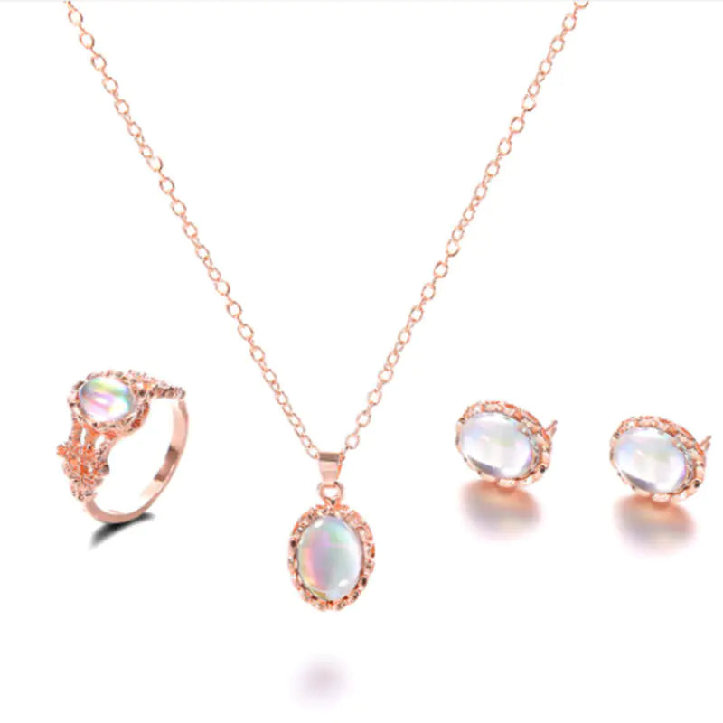 Bohemian Style Jewelry Set: Ring, Necklace & Earrings