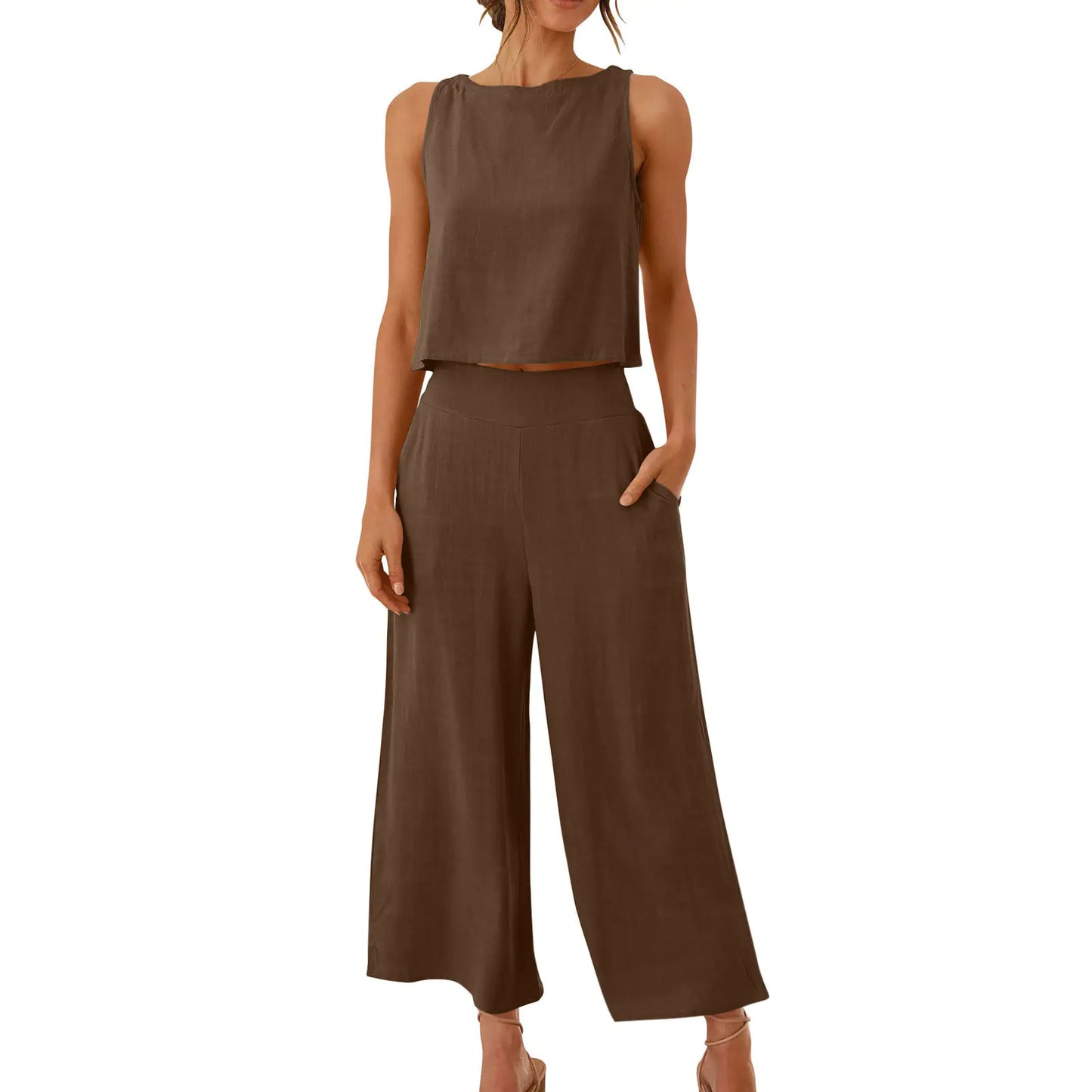 Women's Summer 2-Piece Sleeveless Crop Top & Pants Set
