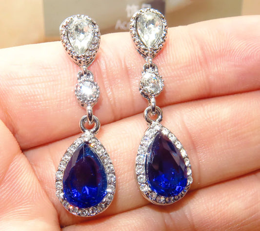 Blue Crystal Drop Earrings for Women - Fashion Jewelry