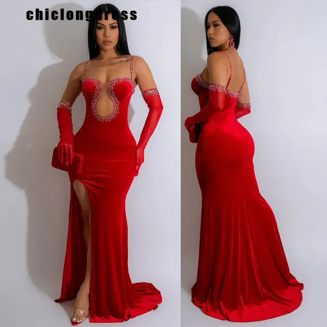 Autumn Sexy Diamond Evening Dress for Women
