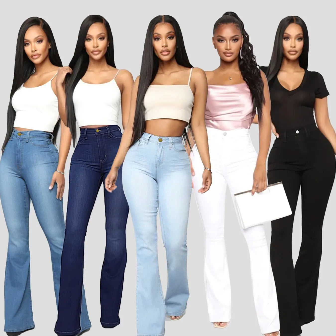 Classic High Waist Slim Denim Horseshoe Pants for Women