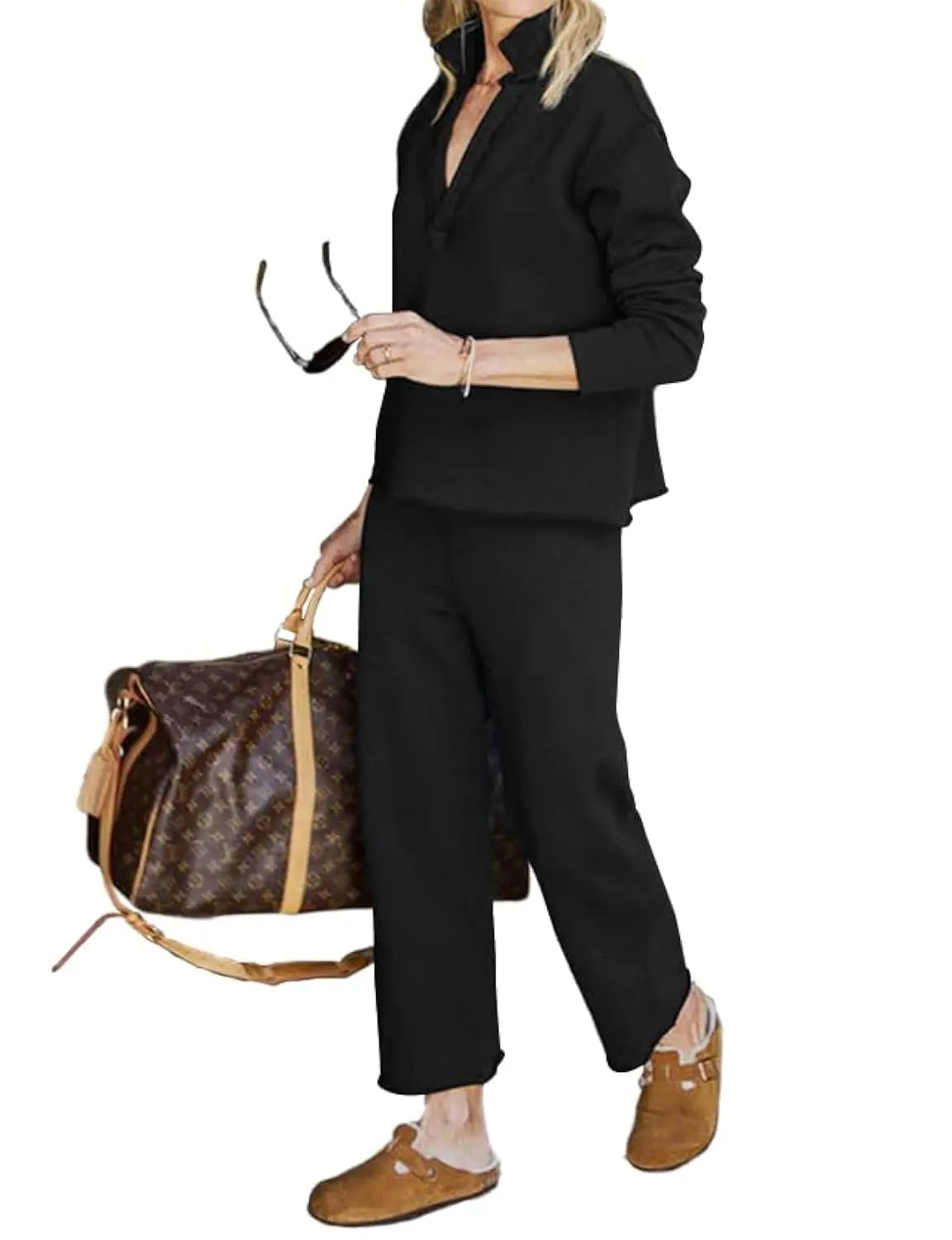 Fall Fashion Clothes - 2 Piece Lounge Sweatsuit Sets For Women, Henley Neck Teacher Outfits
