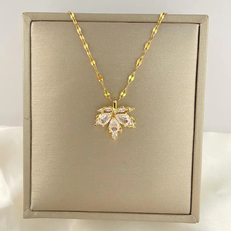 Burgundy Leaf Set - Elegant Necklace and Earrings (One Piece)
