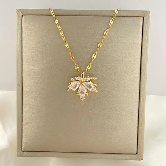 Burgundy Leaf Set - Elegant Necklace and Earrings (One Piece)