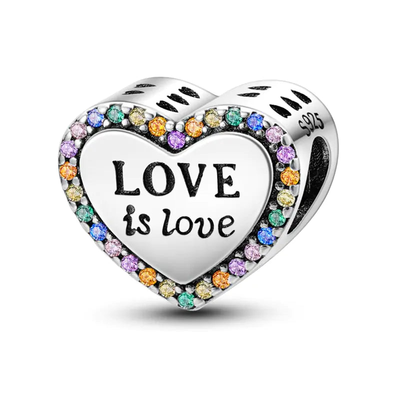 S925 Silver Plated Heart Bead Charm Bracelet Necklace
