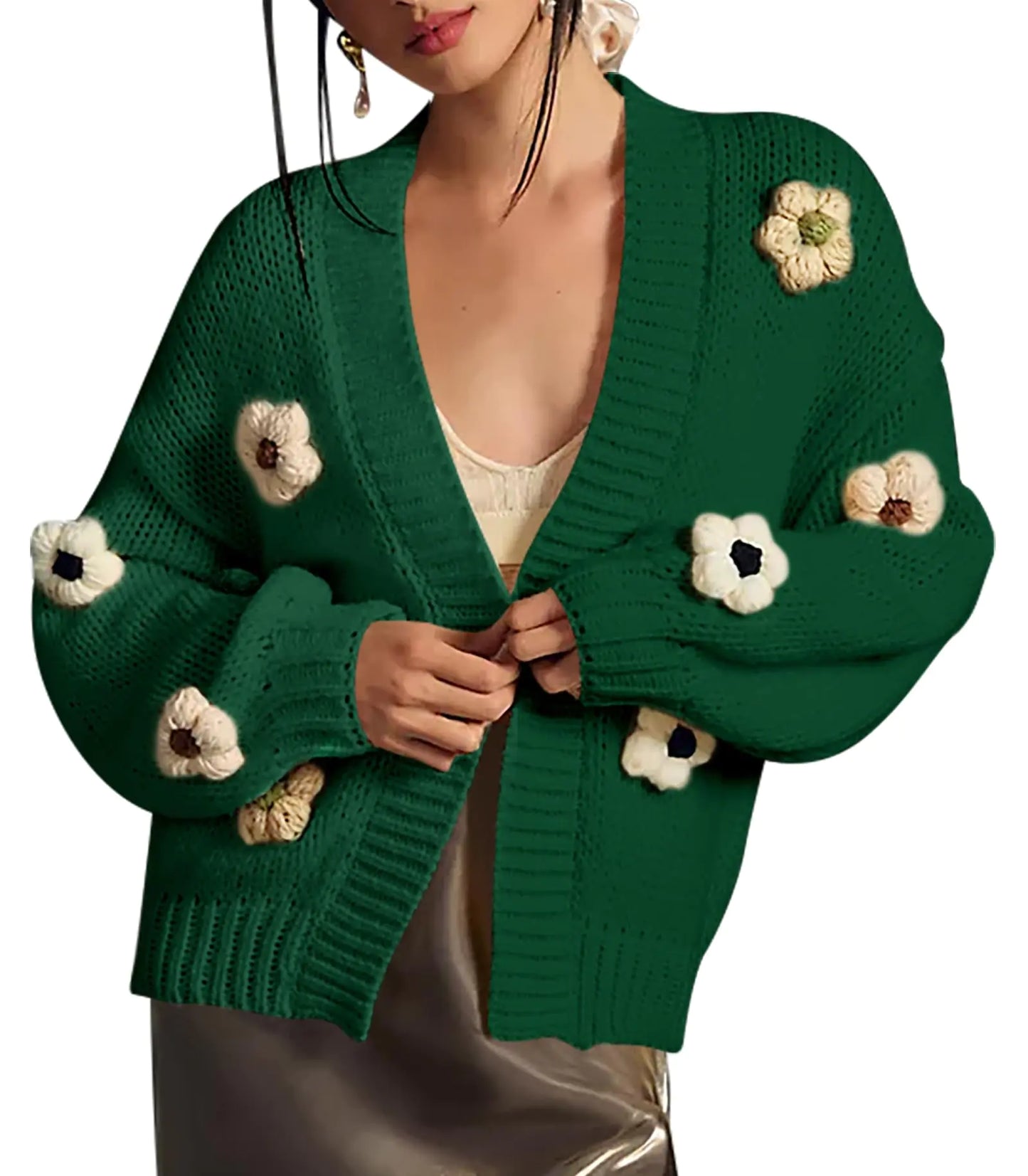 Fall Oversized Chunky Sweater. 3D Flower Open Front Knit Cardigans, Trendy coats for women