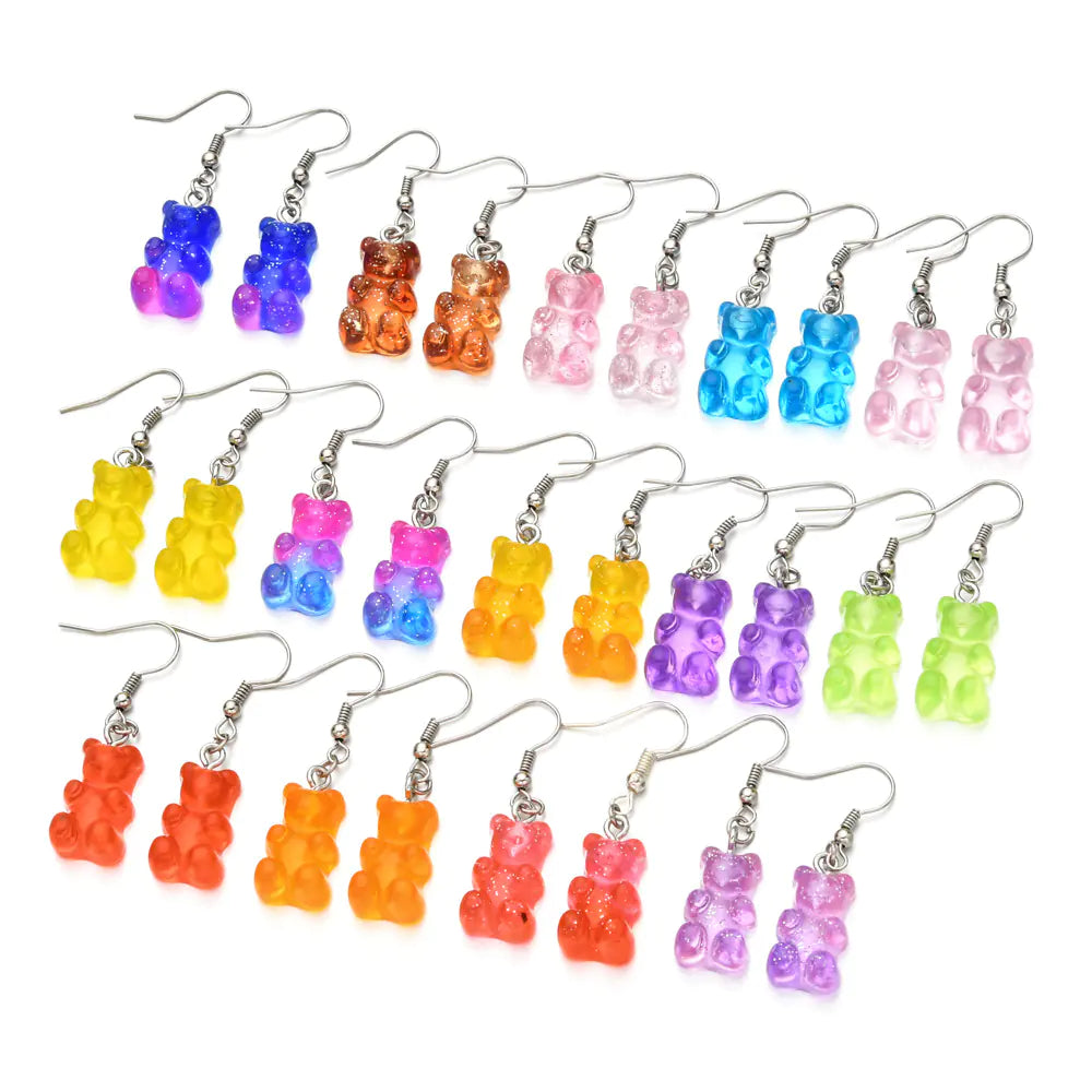Colorful Resin Cartoon Bear Earrings for Women