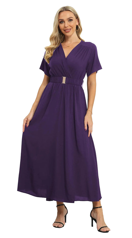 Vintage Womens Floral Summer Dresses. Wrap V Neck Casual Boho Long Dress, Flowy Maxi Beach Party Dresses