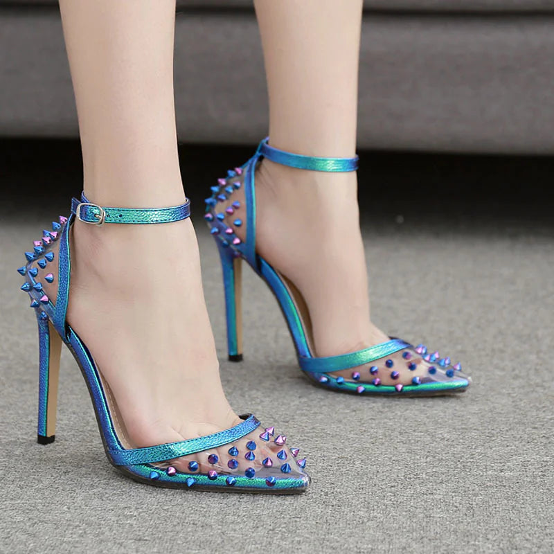 Women's Fashionable Colorful Studded Clear Heels