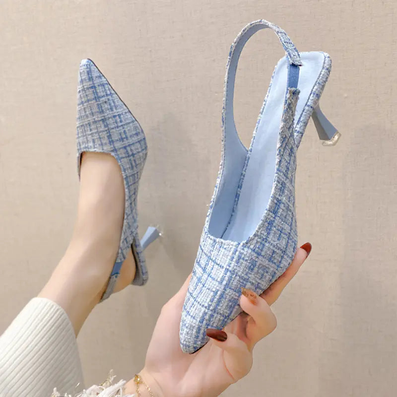 Blue Pointed Toe High Heels Slingbacks for Women