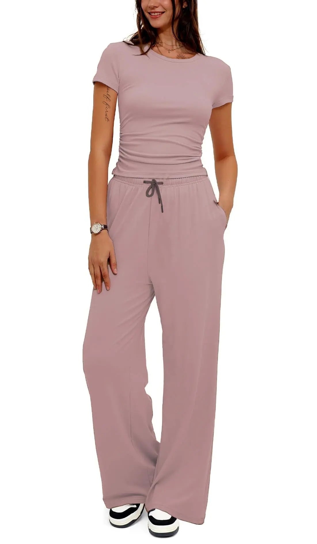 Comfy vacation travel biker Lounge sets. 2 piece casual Workout Tracksuit Streetwear outfits for women