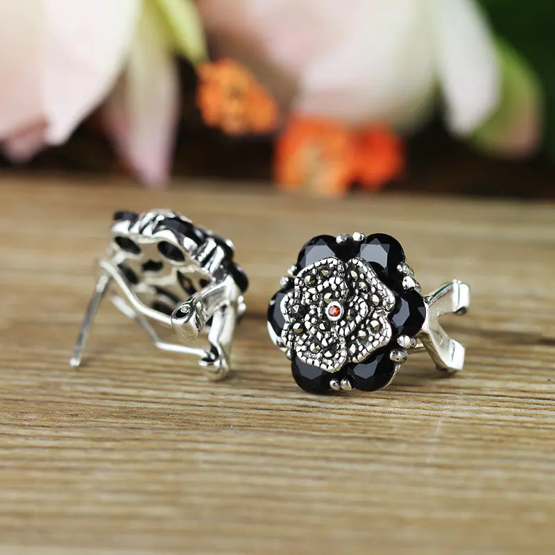 Stylish S925 Silver Garnet Earrings for Women