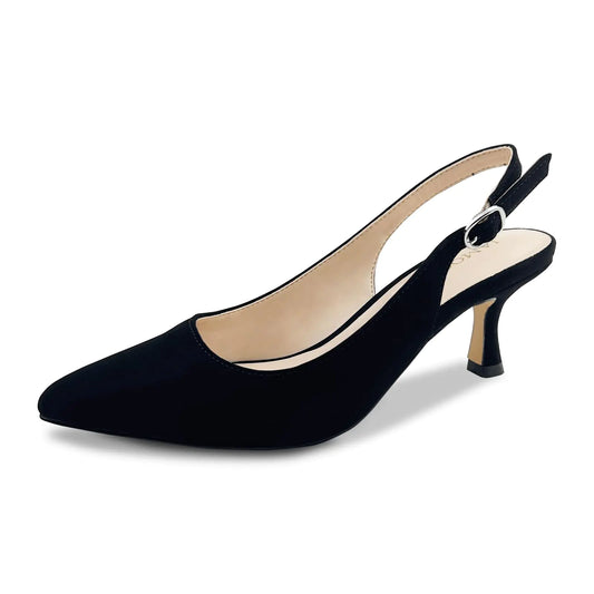 Womens Pumps Shoes. 2.7" Slingback Heels with Adjustable Buckle, Kitten Heels Shoes for Party. (Black）