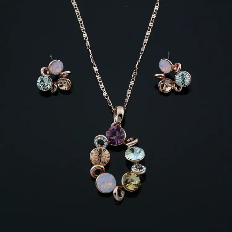 Colorful Crystal Necklace and Earrings Set for Brides