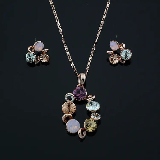 Colorful Crystal Necklace and Earrings Set for Brides